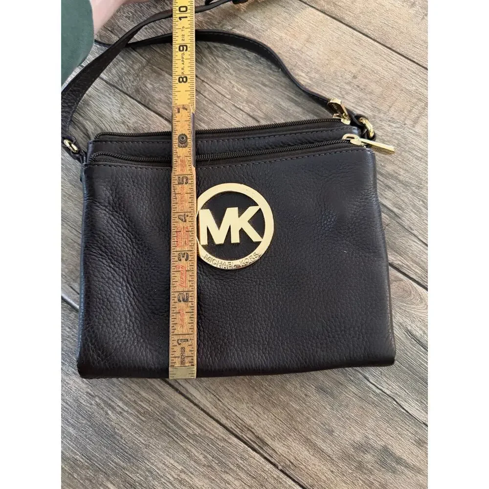 Michael Kors Fulton Crossbody Bag Leather Gold Tone Black